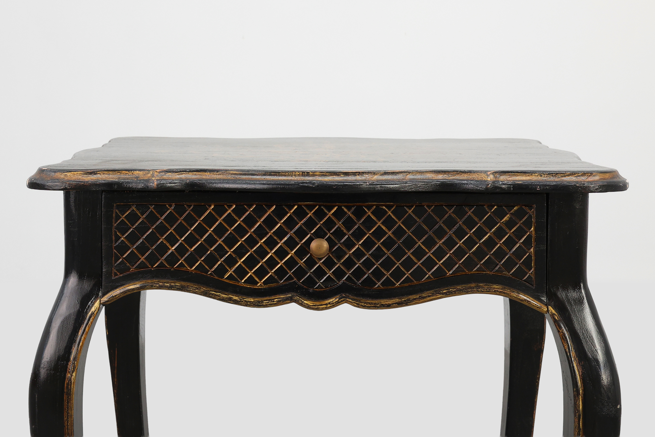 19th Century Black Wooden Side Table with Drawer, Francethumbnail